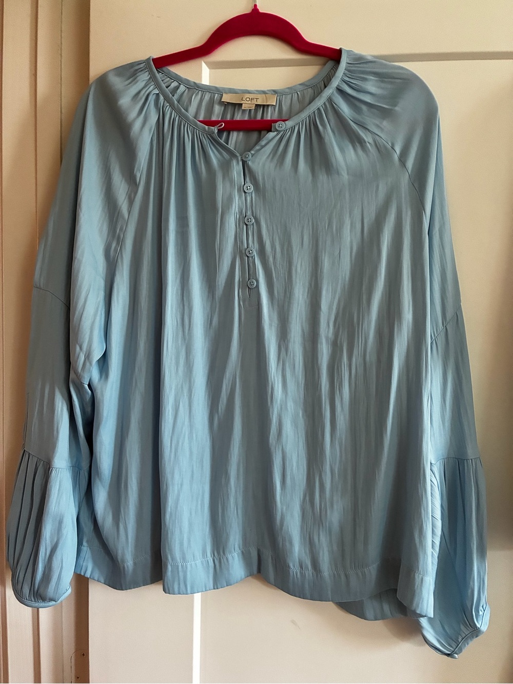 LOFT Pale Blue Button-Front Peasant Blouse